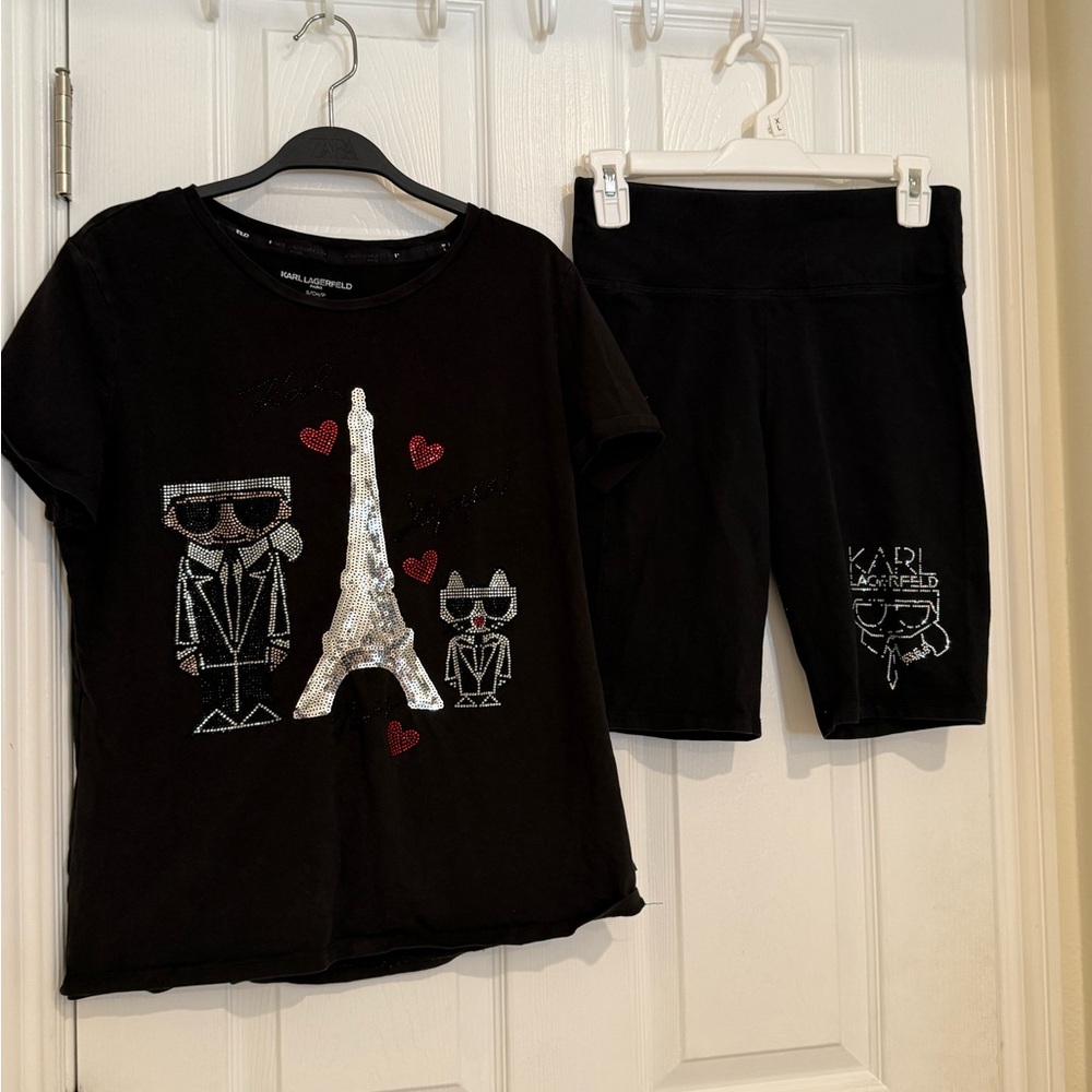 Karl Lagerfeld Black top and shorts Set